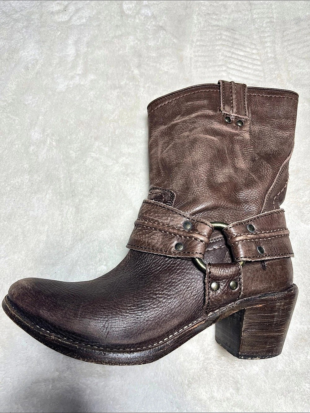 Frye Harness Brown Leather Heeled Boots US 7.5 M
